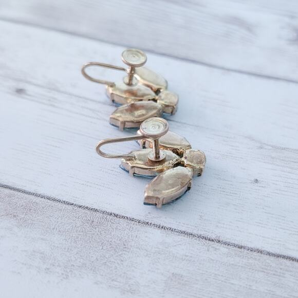 Vintage Screw Back Earrings Stunning Bright Blue & Clear Gems - Picture 6 of 7